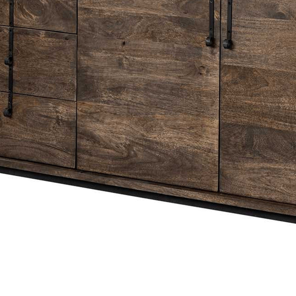 Brown Solid Wood 6 Drawer Sideboard w/ 2 Doors
