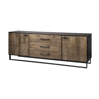 Brown & Black Solid Wood 3 Drawer Sideboard w/ 2 Doors