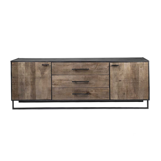 Brown & Black Solid Wood 3 Drawer Sideboard w/ 2 Doors