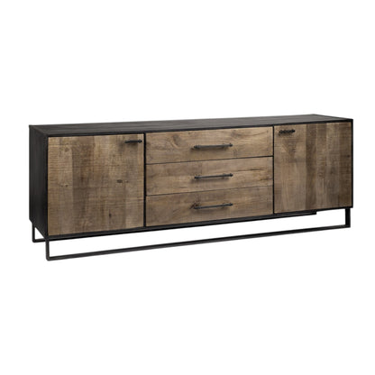 Brown & Black Solid Wood 3 Drawer Sideboard w/ 2 Doors