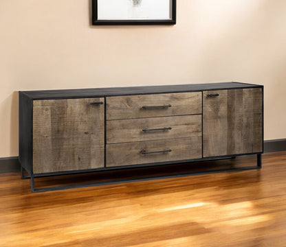 Brown & Black Solid Wood 3 Drawer Sideboard w/ 2 Doors