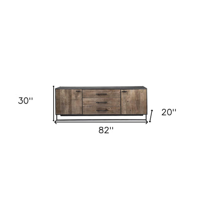 Brown & Black Solid Wood 3 Drawer Sideboard w/ 2 Doors