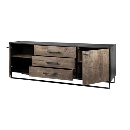 Brown & Black Solid Wood 3 Drawer Sideboard w/ 2 Doors
