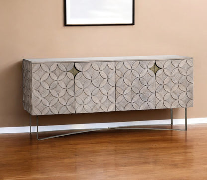 Light Brown Solid Wood Sideboard w/ 4 Doors