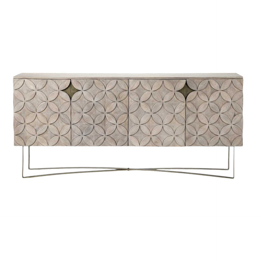 Light Brown Solid Wood Sideboard w/ 4 Doors