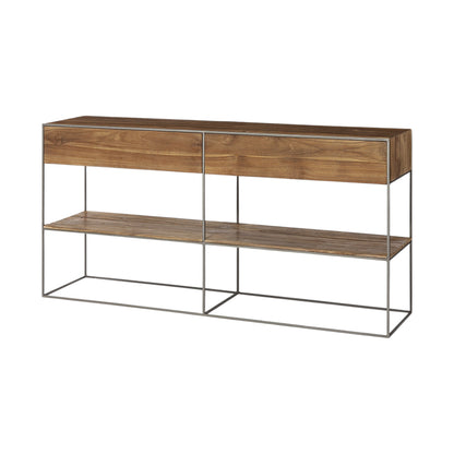 Brown Solid Wood 2 Drawer Sideboard