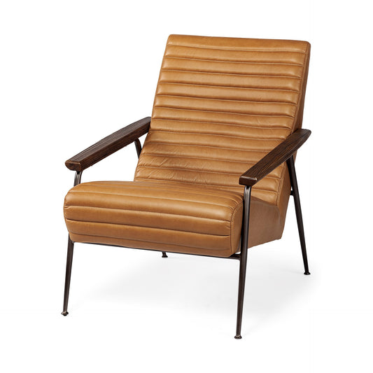 Tan & Black Faux Leather Tufted Lounge Chair