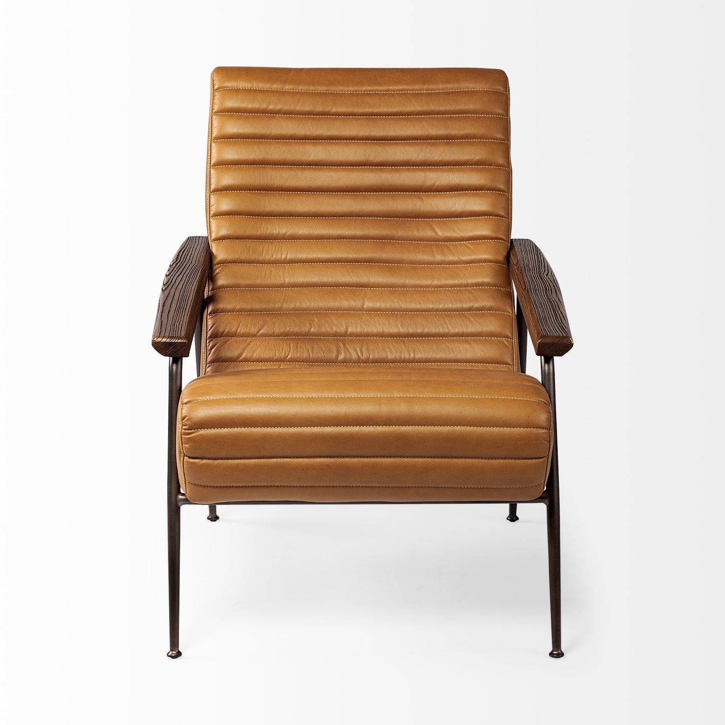 Tan & Black Faux Leather Tufted Lounge Chair