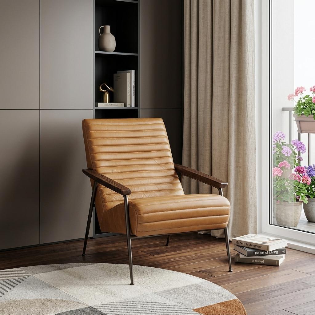 Tan & Black Faux Leather Tufted Lounge Chair