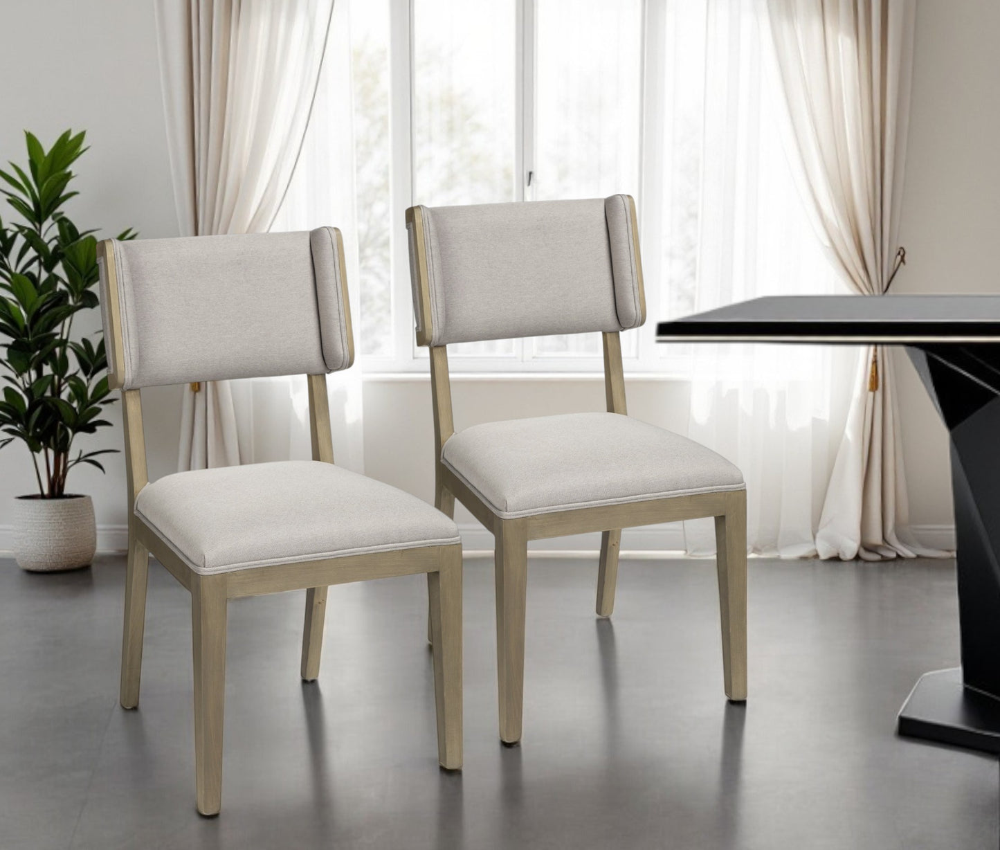 Light Gray & Brown Fabric Side Chairs - Set of 2