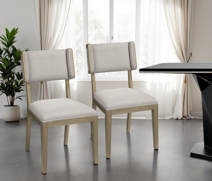 Light Gray & Brown Fabric Side Chairs - Set of 2