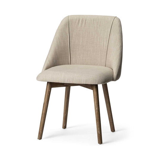 Cream & Brown Fabric Side Chairs - Set of 2