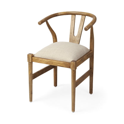 Beige & Brown Fabric Wishbone Back