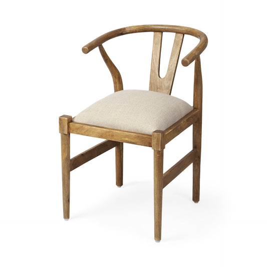 Beige & Brown Fabric Wishbone Back