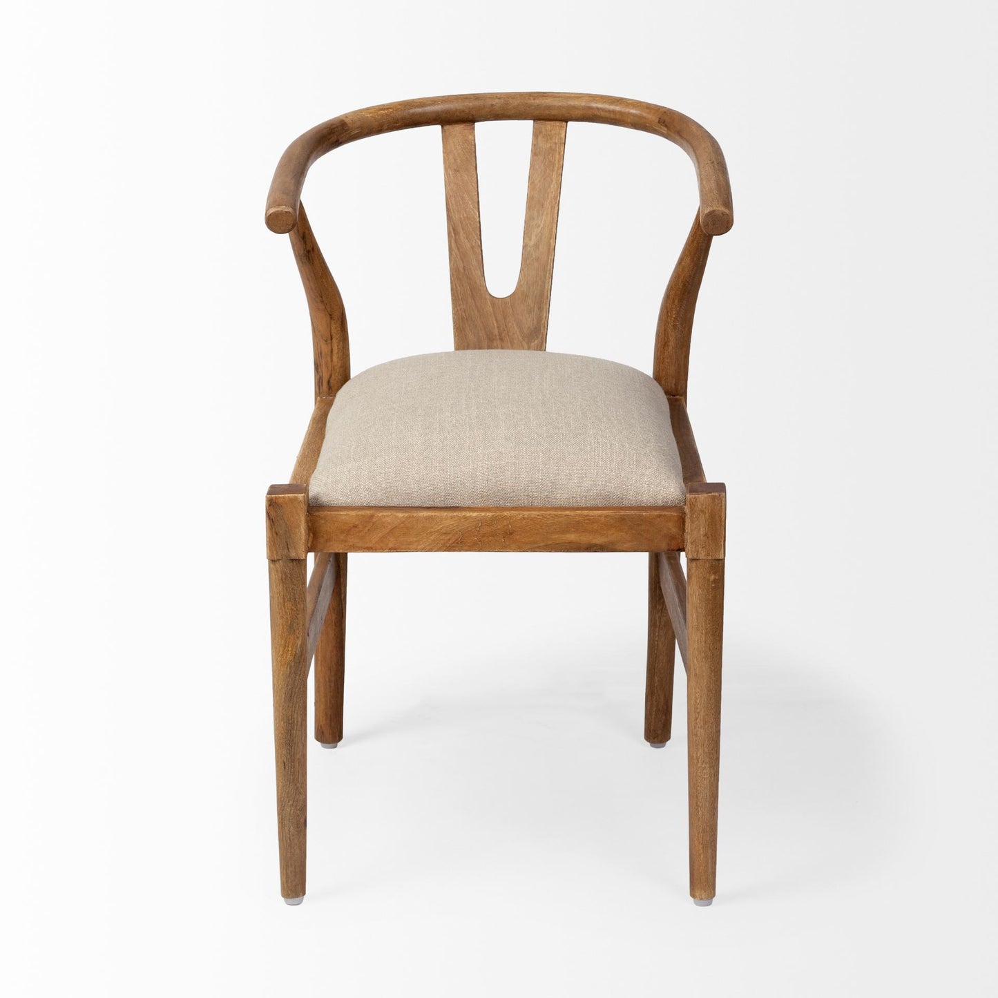 Beige & Brown Fabric Wishbone Back