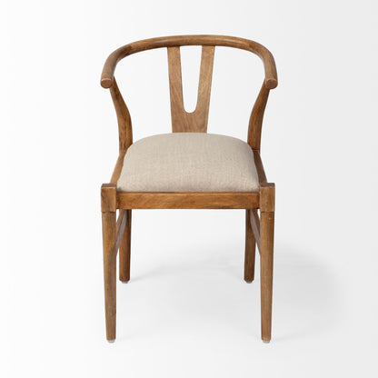 Beige & Brown Fabric Wishbone Back
