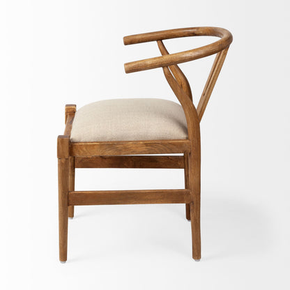 Beige & Brown Fabric Wishbone Back