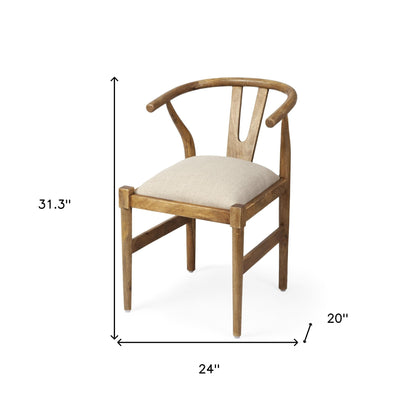 Beige & Brown Fabric Wishbone Back
