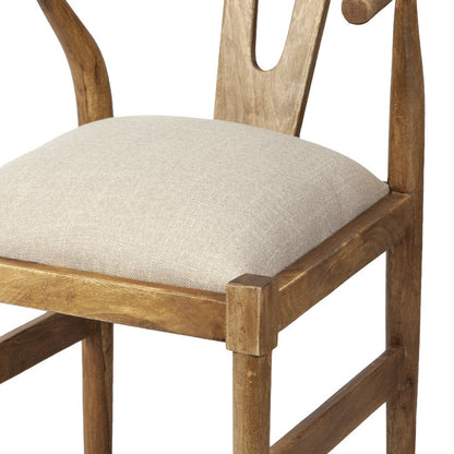 Beige & Brown Fabric Wishbone Back