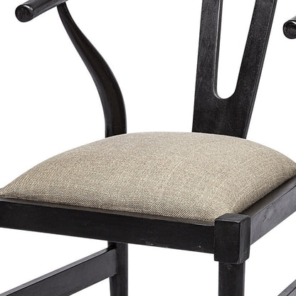 Beige & Black Linen Wishbone Back Dining Chair