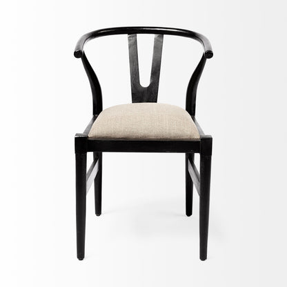 Beige & Black Linen Wishbone Back Dining Chair