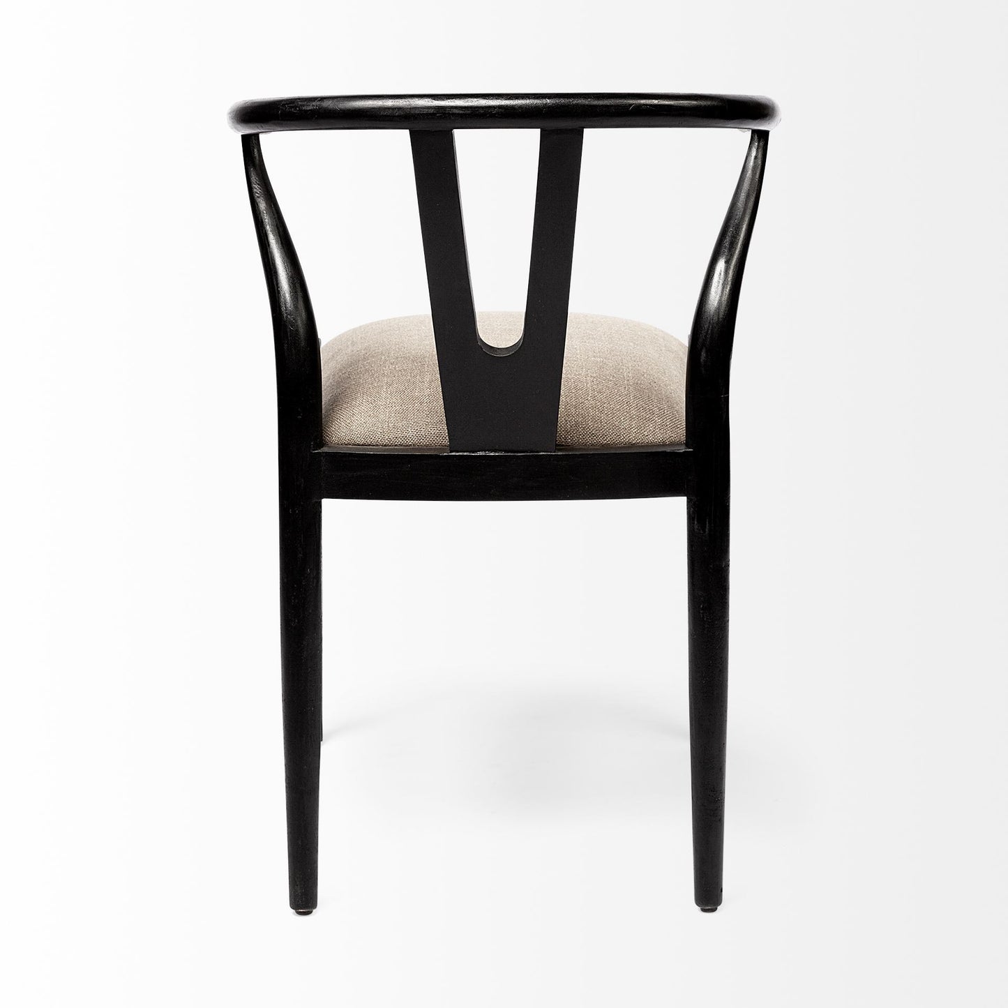 Beige & Black Linen Wishbone Back Dining Chair