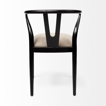 Beige & Black Linen Wishbone Back Dining Chair