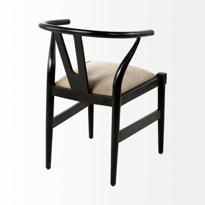 Beige & Black Linen Wishbone Back Dining Chair