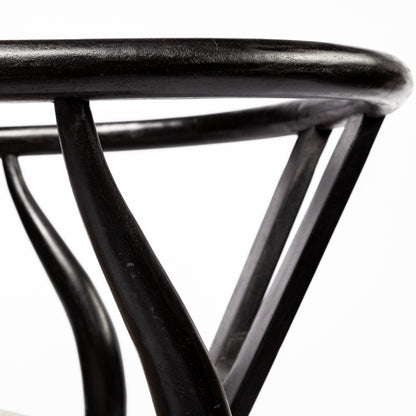 Beige & Black Linen Wishbone Back Dining Chair