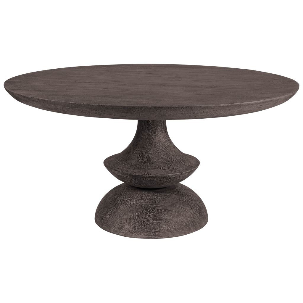Gray Rounded Solid Wood Pedestal Base Dining Table