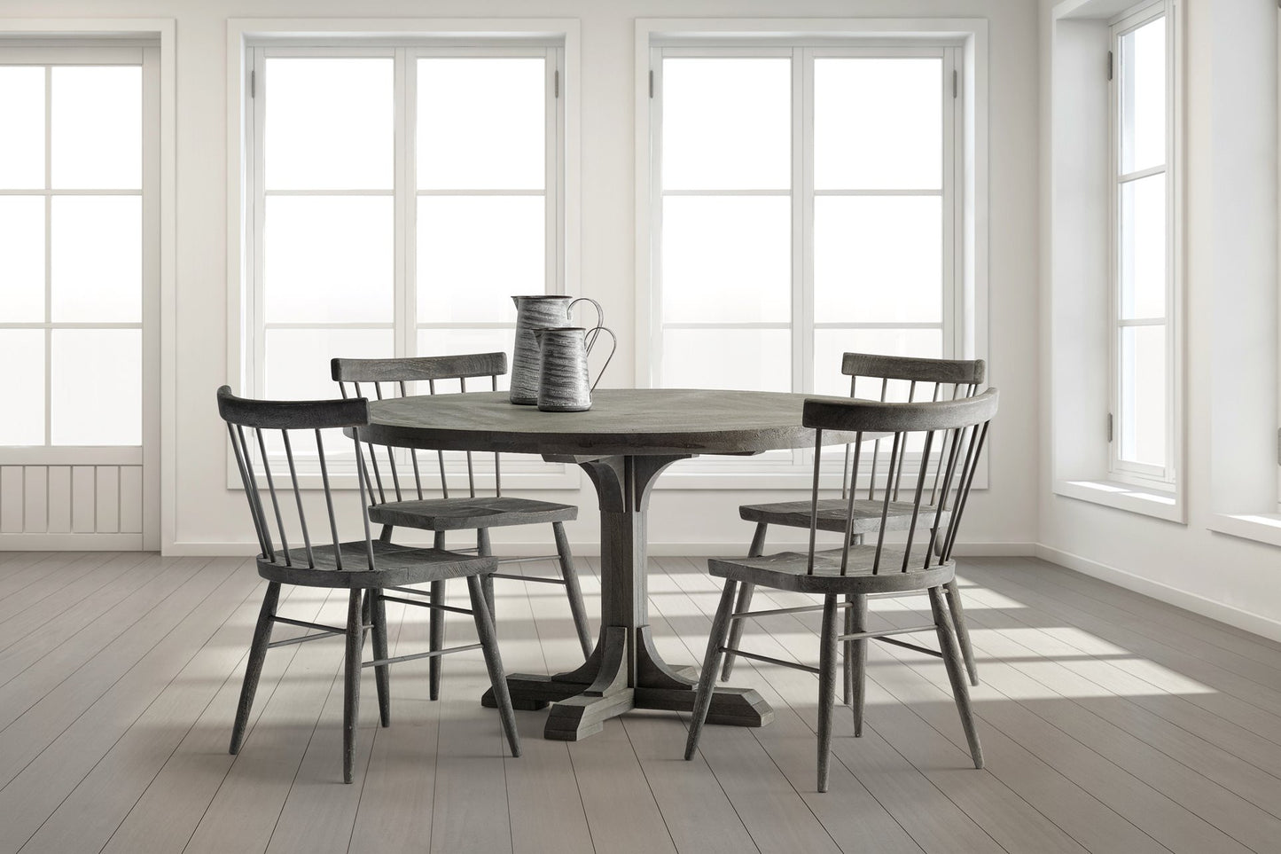 Brown Rounded Solid Wood Pedestal Base Dining Table