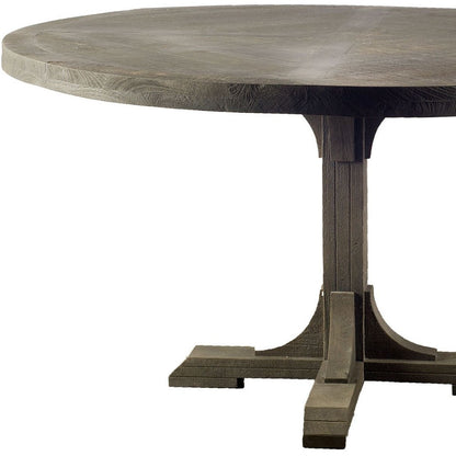 Brown Rounded Solid Wood Pedestal Base Dining Table