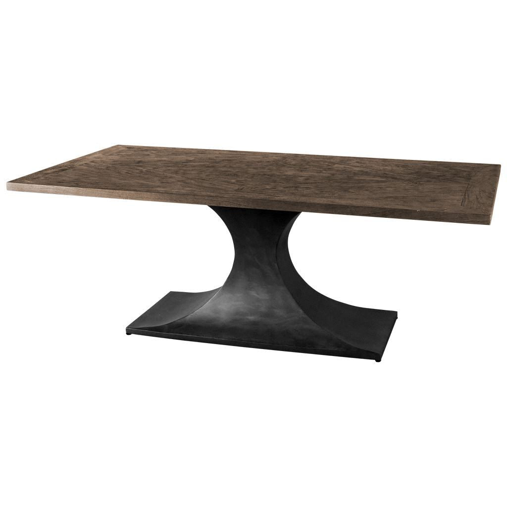 Brown And Black Solid Wood And Metal Pedestal Base Dining Table