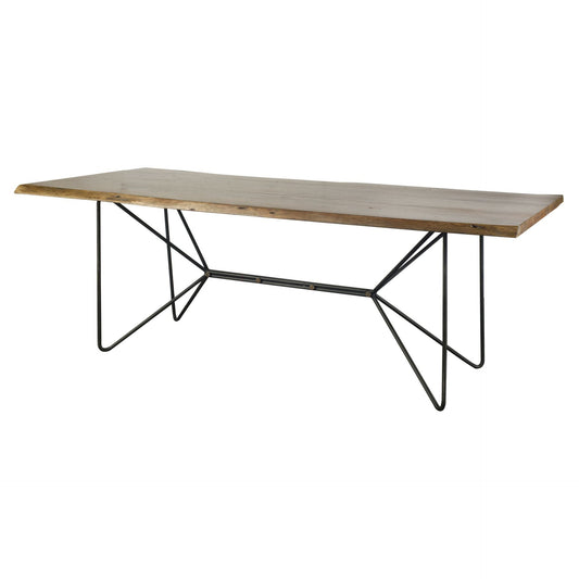 Natural And Black Solid Wood And Metal Trestle Base Dining Table