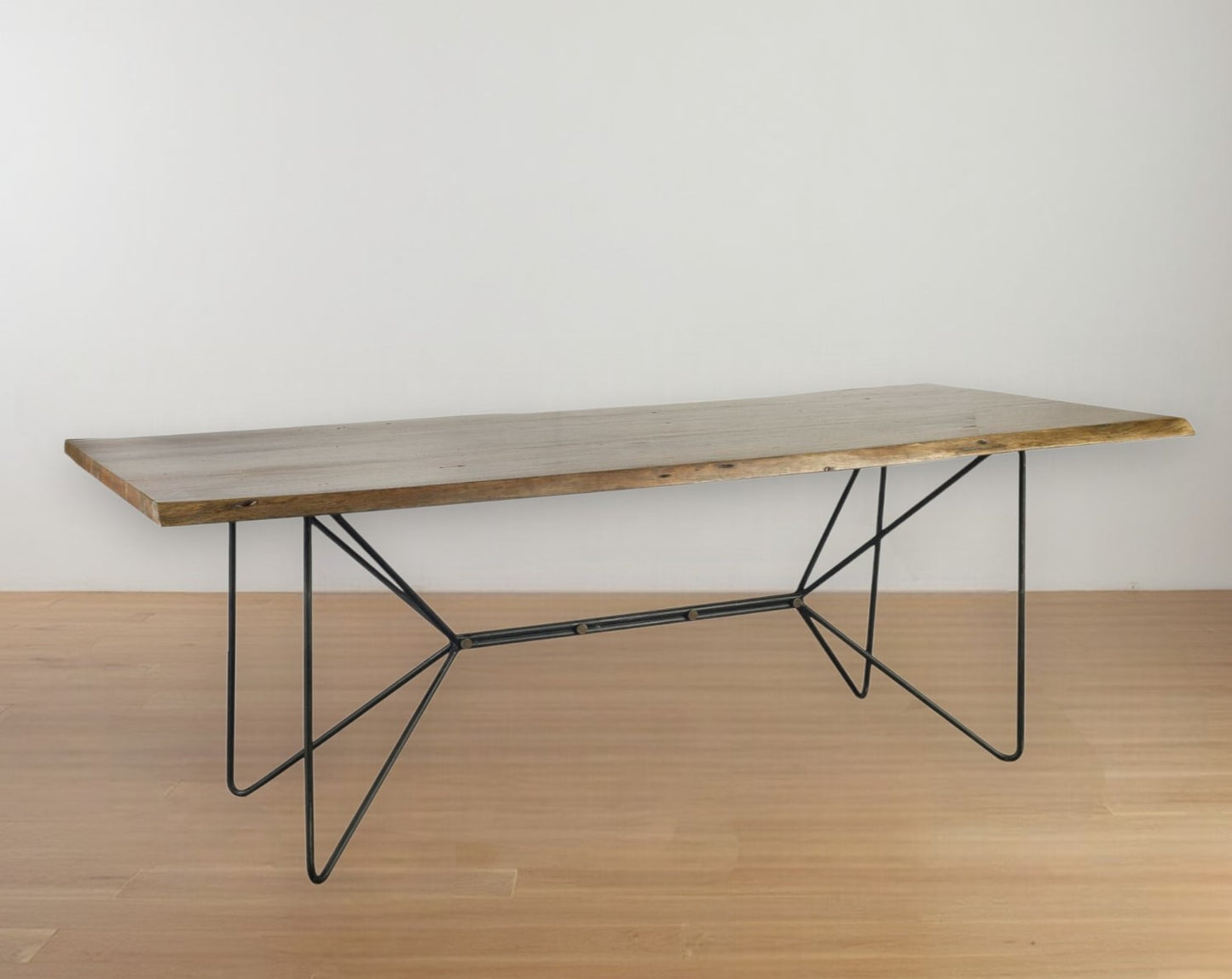 Natural And Black Solid Wood And Metal Trestle Base Dining Table