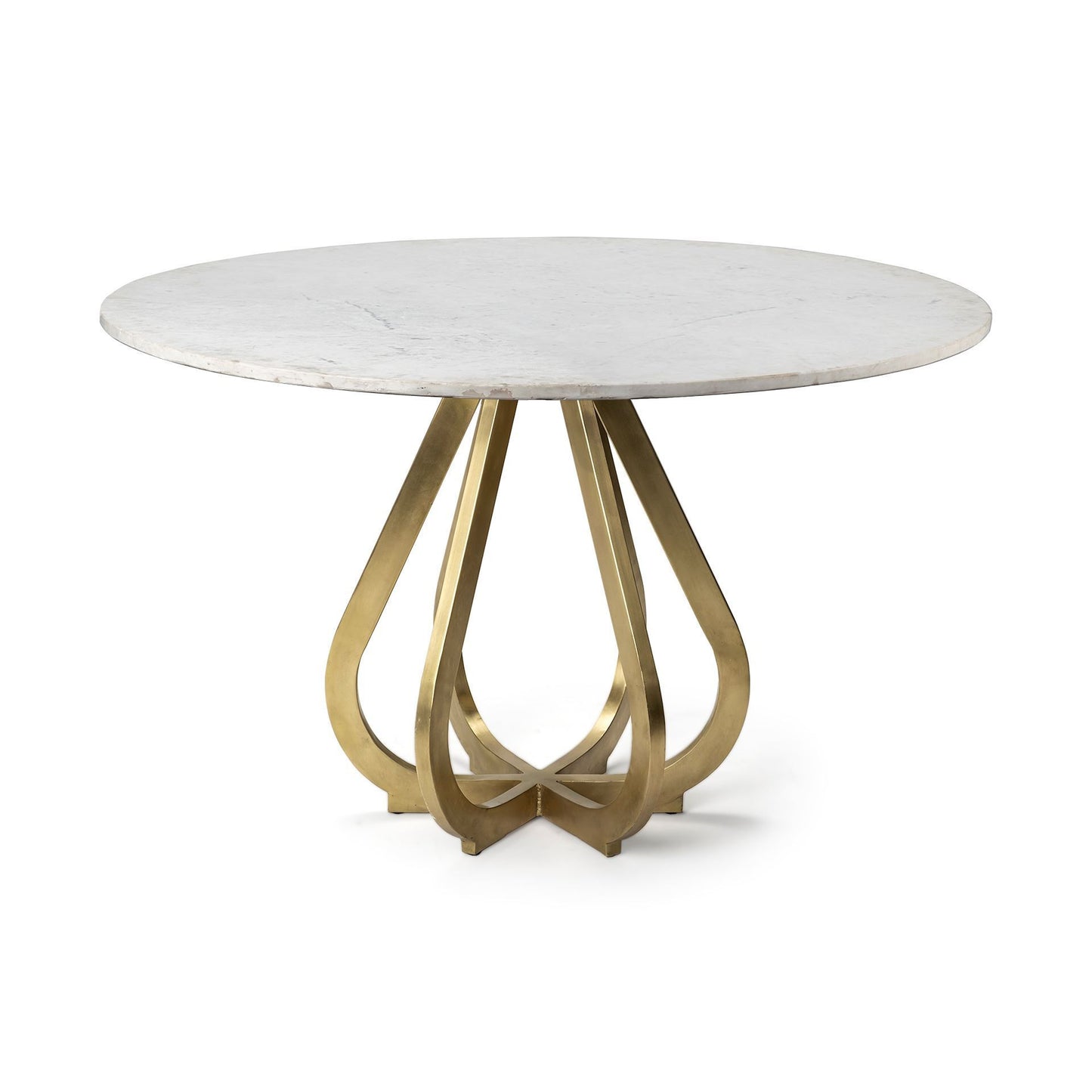 White And Gold Rounded Marble And Metal Pedestal Base Dining Table