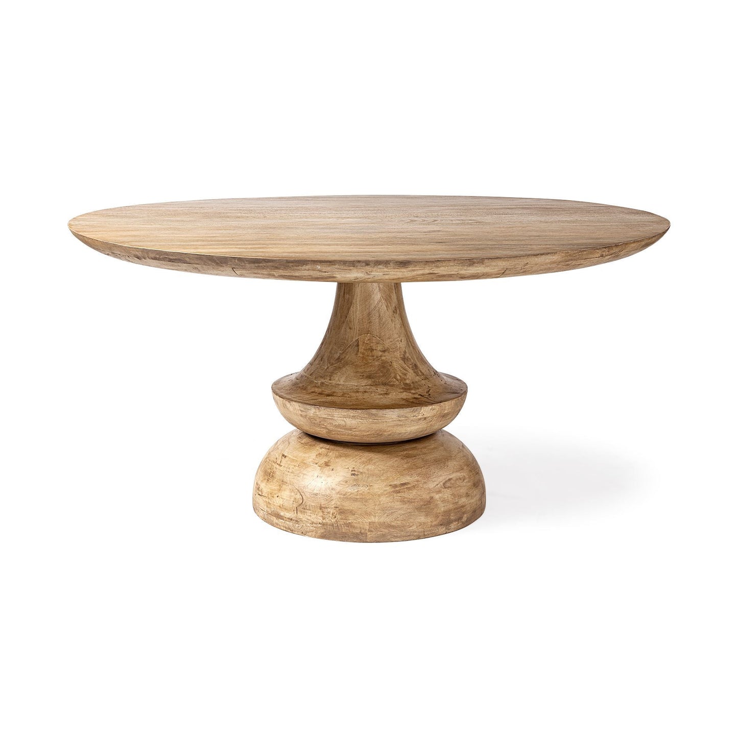 Natural Rounded Solid Wood Pedestal Base Dining Table