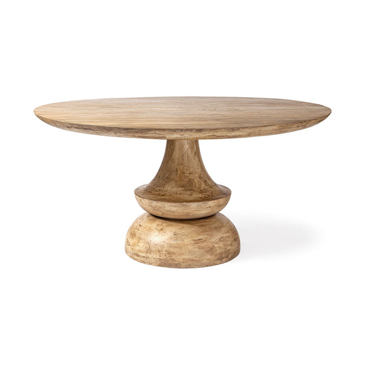 Natural Rounded Solid Wood Pedestal Base Dining Table