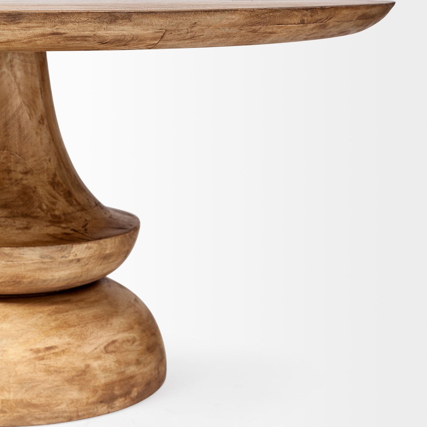 Natural Rounded Solid Wood Pedestal Base Dining Table