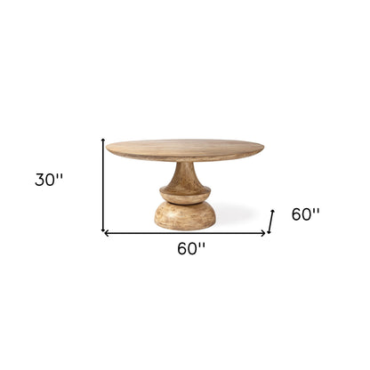 Natural Rounded Solid Wood Pedestal Base Dining Table