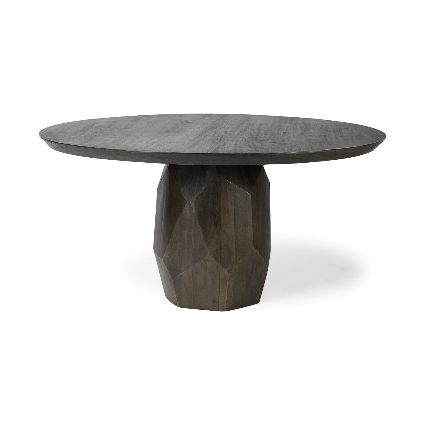 Brown Rounded Solid Wood Pedestal Base Dining Table