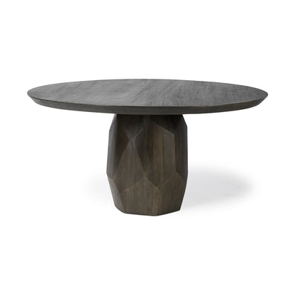 Brown Rounded Solid Wood Pedestal Base Dining Table