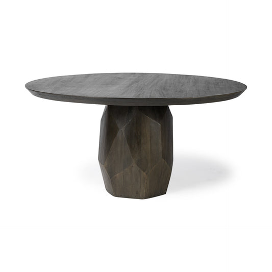 Brown Rounded Solid Wood Pedestal Base Dining Table