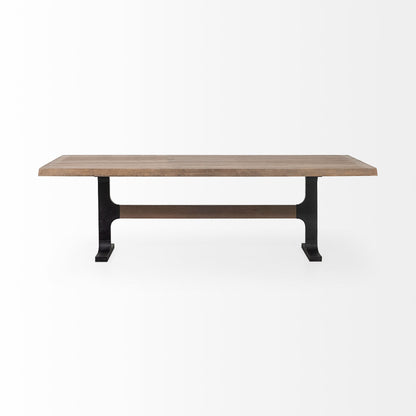 Natural And Black Solid Wood And Metal Trestle Base Dining Table