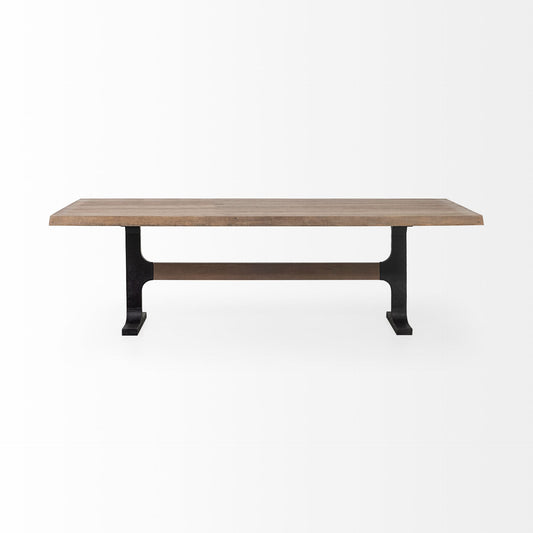 Natural And Black Solid Wood And Metal Trestle Base Dining Table