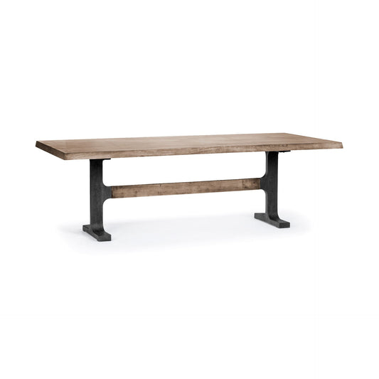 Natural Wood and Black Metal Trestle Base Dining Table
