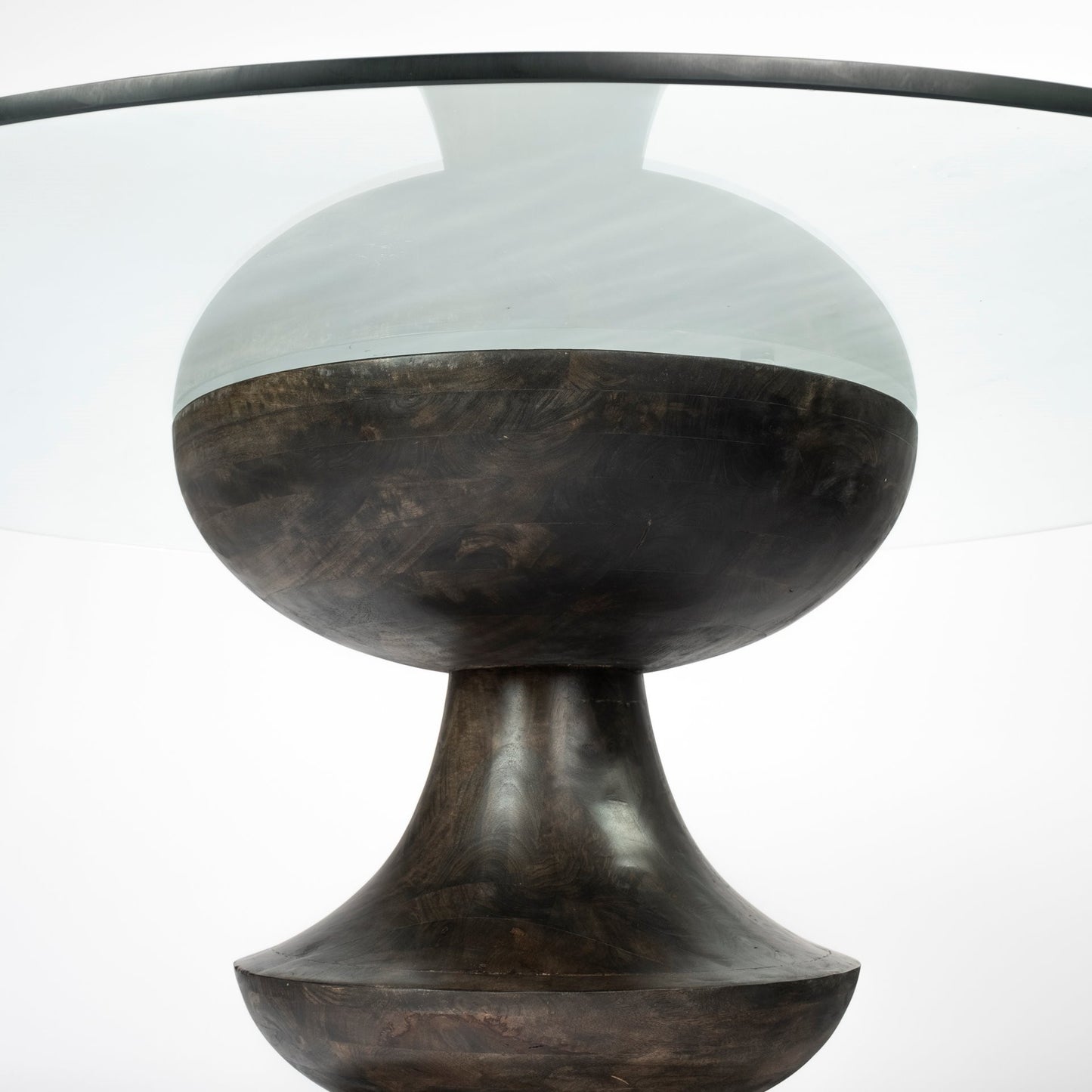 Clear And Brown Rounded Glass And Solid Manufactured Wood Pedestal Base Dining Table