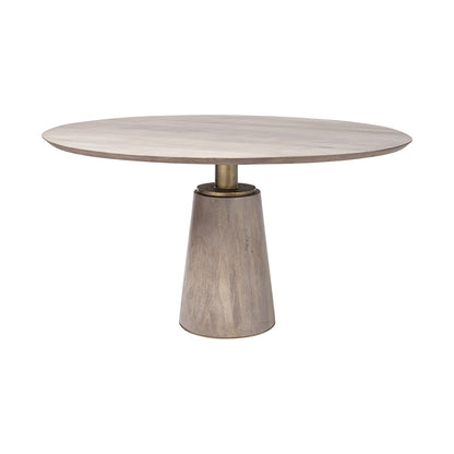 Brown And Gold Rounded Solid Wood And Metal Pedestal Base Dining Table