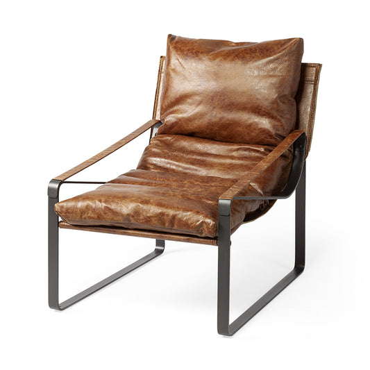 Brown & Black Leather Distressed Lounge Chair