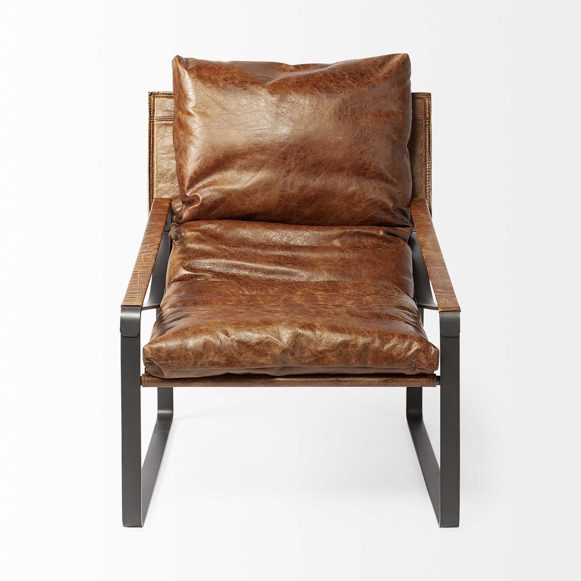 Brown & Black Leather Distressed Lounge Chair
